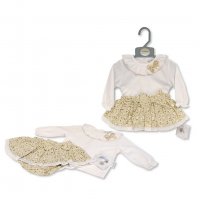 BIS-2020-2580: Baby Girls 2 Pieces Skirt Set with Lace and Bows (NB-9 Months)